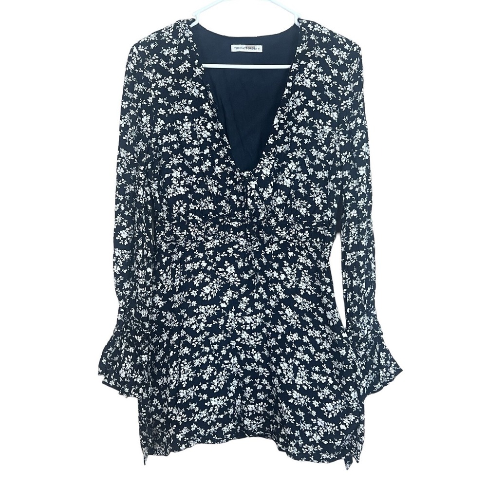The East Order  Women's‎ Elsa Black Floral Bell Sleeve Mini Dress Size Medium